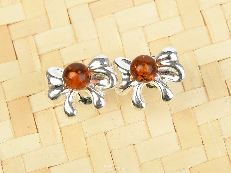 Amber honey earrings bow 4mm Ag stud