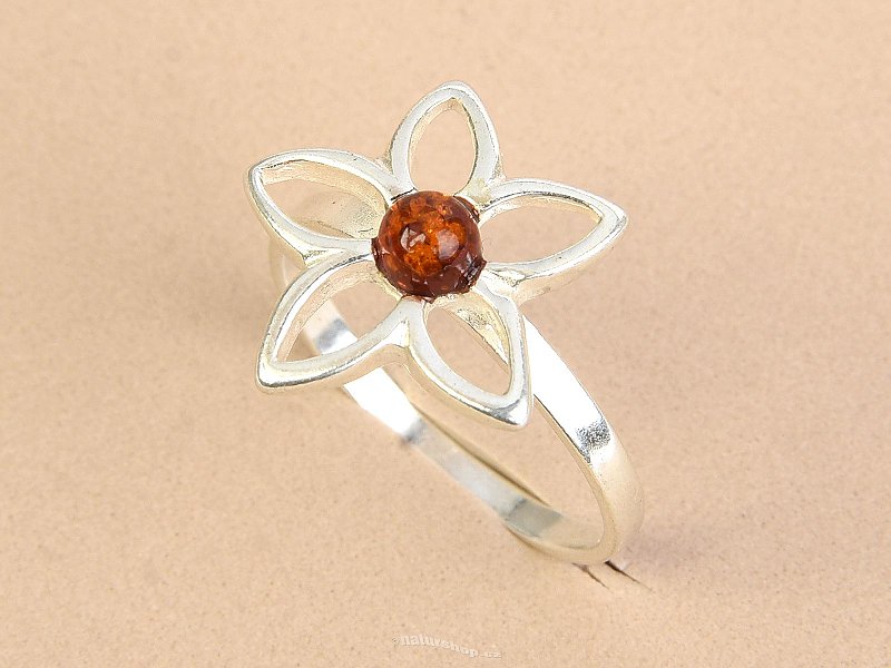 Amber Ring Flower Ag 925/1000
