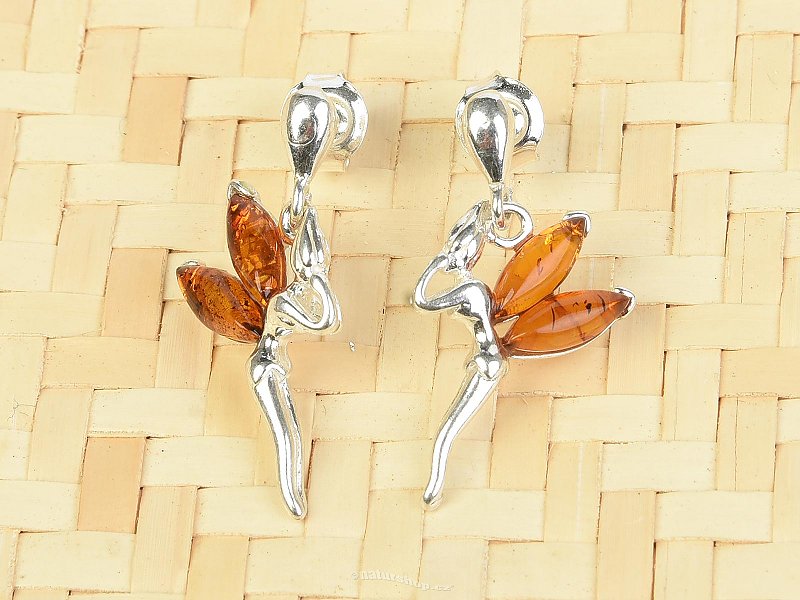 Earrings with amber fairy Ag puzeta