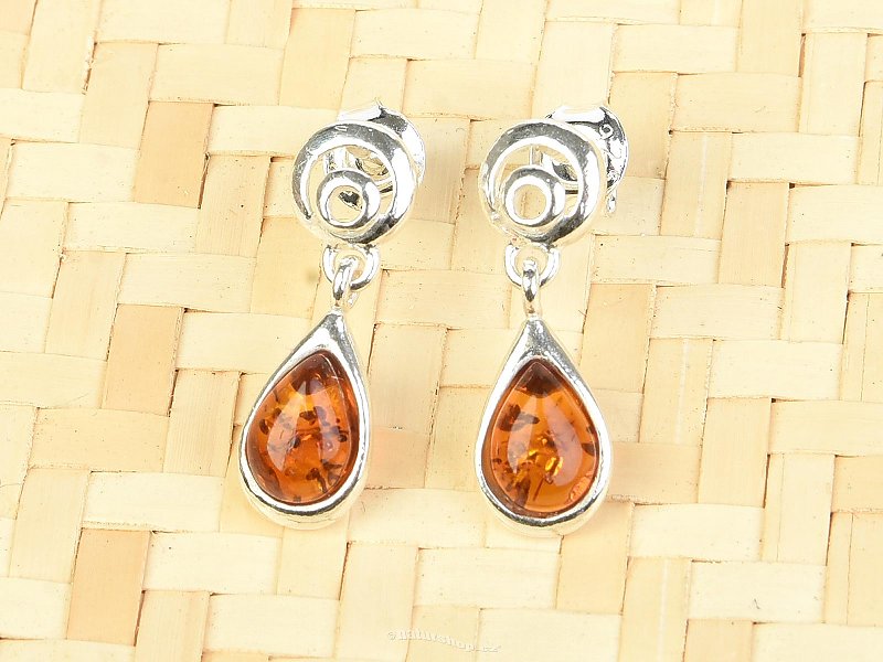 Earrings with amber drop Ag 925/1000