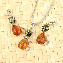 Amber pendant cat-shaped two-color Ag 925/1000