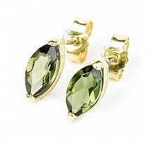 Moldavite earrings 8 x 4mm standard cut gold 14K 1.28g