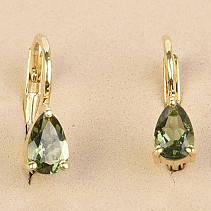 Moldavite earrings gold drop 6x4mm standard cut 14K 1.39g