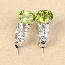 Olivine earrings cut in oval with zircons Ag 925/1000