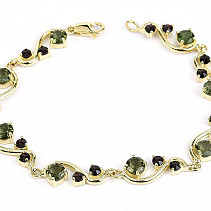 Bracelet with moldavites and garnets Au 585/1000 14K lenght 19cm 12,03g