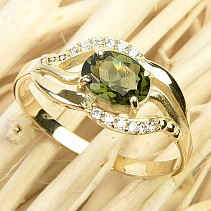 Vltavín prsten + zirkony vel.65 14K zlato Au 585/1000 4,10g