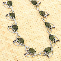 Moldavites and garnets luxury necklace 49cm Ag 925/1000 + Rh 49,1g