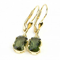 Moldavite earrings standard cut gold 14K Au 585/1000 2.61g