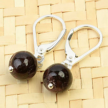 Garnet ball earrings 8mm Ag clasp