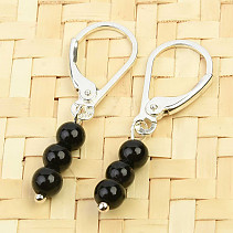Earrings tourmaline black beads 4mm Ag clasp