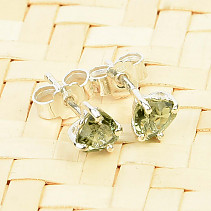 Heart moldavite earrings 4 x 4mm standard cut Ag slipper
