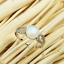 Round moonstone ring and zircons silver Ag 925/1000