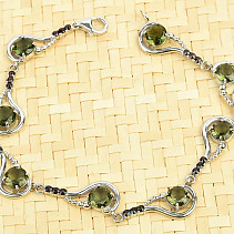 Luxury moldavite bracelet and garnets stand. ground Ag 925/1000 + Rh (20cm) 11.2g
