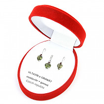 Vltavín a granát dárková sada šperků standard brus Ag 925/1000+Rh