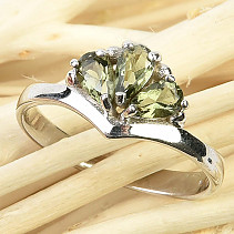 Stříbrný prsten vltavín tři kapky Ag 925/1000 standard brus