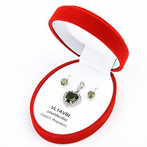 Vltavínová sada šperků srdce standard brus Ag 925/1000+Rh