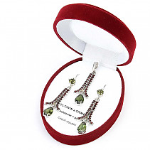 Moldavite and garnets luxury jewelry set standard cut Ag 925/1000 + Rh