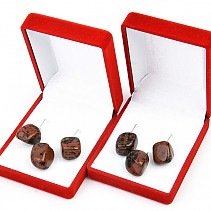 Set of earrings and pendant made of obsidian stone Ag hooks