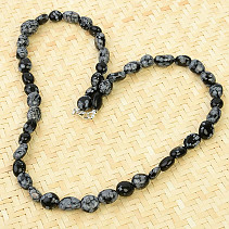 Necklace flake obsidian troml stones Ag clasp