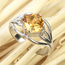 Citrine diamond ring standard cut Ag 925/1000 + Rh