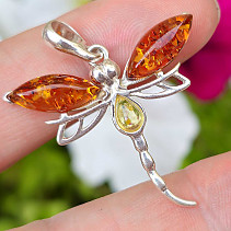 Pendant amber dragonfly Ag 925/1000