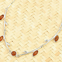 Amber necklace leaves Ag 925/1000 silver