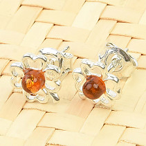 Earrings amber four-leaf clover Ag 925/1000
