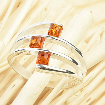 Amber square ring Ag 925/1000