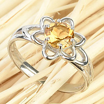 Citrín stříbrný prsten květ Ag 925/1000+Rh standard brus