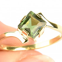 Ring with moldavite 6 x 6mm size 58 gold Au 585/1000 14K 2.41g