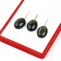 Obsidian earrings and pendant set of hooks and handle Ag 925/1000