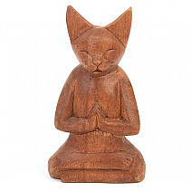 Meditující kočka tmavá dřevořezba 12cm