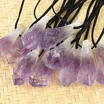 Amethyst natural crystal pendant on leather