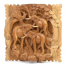 Three elephants large relief carving 30cm