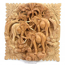 Three elephants large relief carving (29cm)