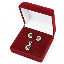 Gift set of moldavite and zircon jewelry 7mm Ag 925/1000 + Rh standard cut