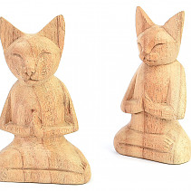 Meditující kočka světlá dřevořezba 12cm