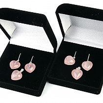 Rosequartz set of heart pendant and earrings Ag 925/1000