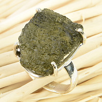 Přírodní vltavín prsten Ag 925/1000 6,5g vel.56