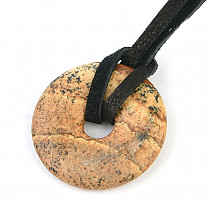 Jasper picture donut pendant on leather 20mm