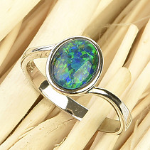 Australian precious opal oval ring size 57 Ag 925/1000 2.64g