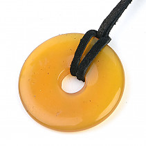 Fluorit žlutý donut přívěsek na kůži 25mm