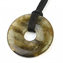 Labradorite pendant donut on leather 30mm 6.1g