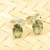 Moldavite oval earrings 6x4mm Ag 925/1000 standard cut
