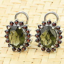 Oval earrings vltavine and garnet 10x8mm Ag 925/1000