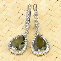 Moldavite and zircons drop earrings Ag 925/1000 standard