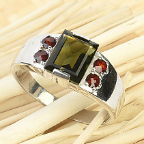 Vltavín a granát pánský prsten vel.68 Ag 925/1000 6,0g