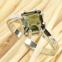 Vltavínový prsten 6mm kosočtverec standard brus Ag 925/1000 + Rh