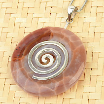 Fire agate donut pendant with spiral Ag 925/1000 (16.1g)