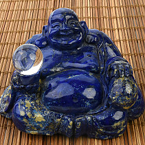 Happy Buddha made of lapis with crystal ball 8.7 cm